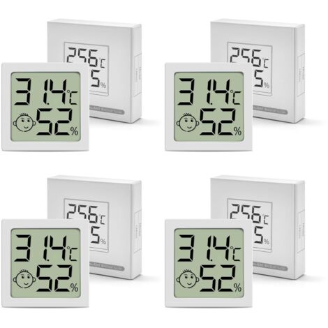 Lot Thermometre Interieur Maison, Mini LCD Digital Thermomètre, Hygromètre d'intérieur Mural Petit pour Chambre Bébé, Chambre à Coucher, Salon et Cuisine, 4 Pièces