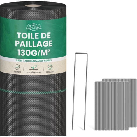 SKYLANTERN Lot Toile de Paillage 50M 130g/m² + 100 Sardines de Fixation