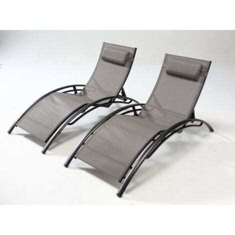 Lot von 2 stapelbaren und verstellbaren Aluminium-Liegestühlen in Grau/Schwarz BAHIA