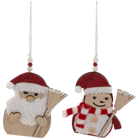 Lot von 2 Themen Weihnachtsmann Besen aus Holz H.12cm rot und weiß - Atmosphera créateur d'intérieur