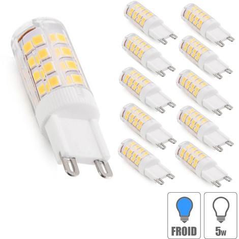 Lot x10 ampoules led G9 5W SMD blanc froid