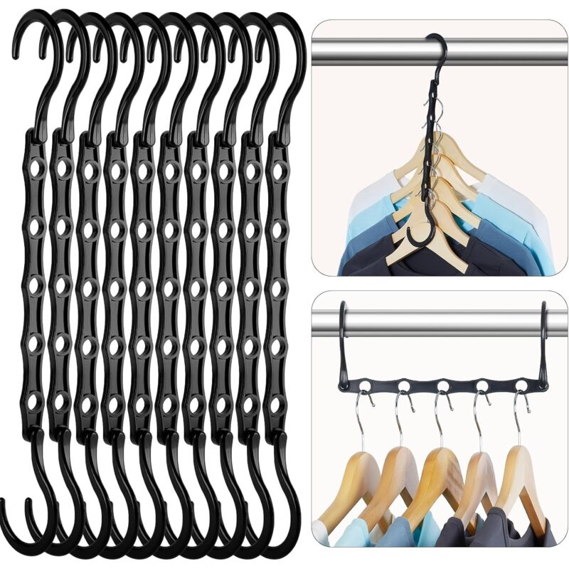 Lot de 20 cintres Magiques Robustes Noirs pour organiseurs de placards et Rangement pour vêtements Lourds, dortoir, Chambre à Coucher, Maison,