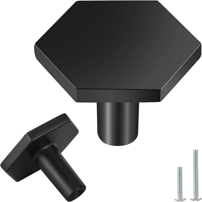 Lot de 4 Boutons de Meubles en Laiton Massif - Poignées de Porte Boutons de Tiroir Noir avec Vis - Poignées de Meubles Hexagonales pour Placards de