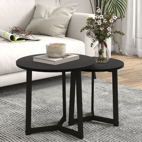 Lote 2 Mesitas Centro Redondas Acero, Diseño Moderno, Para Salón, Negro, 35 Kg.
