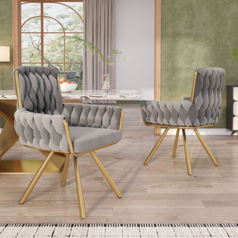 Lote 2 sillas Comedor - giratoria, pies metal - Terciopelo Gris