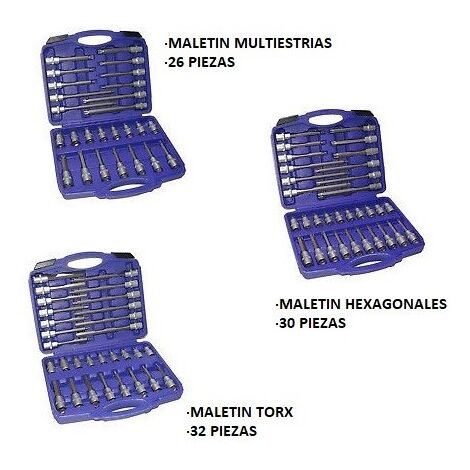 LOTE 3 MALETAS HERRAMIENTAS TORX HEXAGONALES Y MULTIESTRIAS PROFESIONALES
