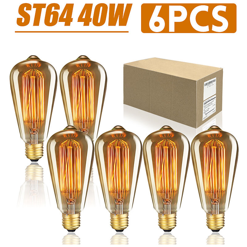 

Maerex - Lote 6Pcs 40W Bombilla E27 Edison ST64 Vintage 150lm Blanco cálido AC220V