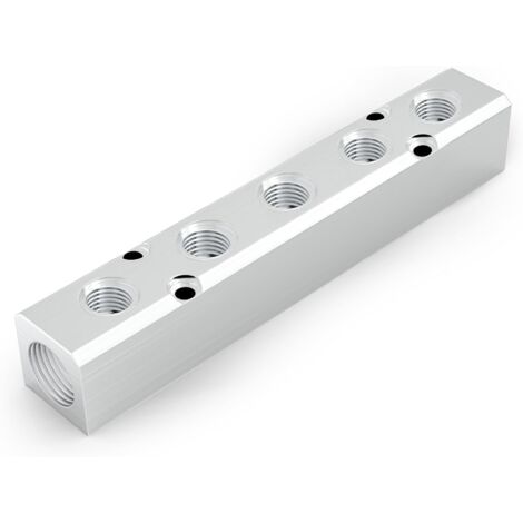 Lote de 1 distribuidor neumático de aluminio de 4 vías y 7 puertos con divisor de bloque de distribución de aire, puerto de salida de 1/4" y puerto de suministro de 1/2".
