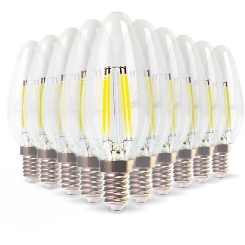 

Lote de 10 bombillas LED E14 Filamento de llama 4w Eq 40W blanco cálido 2700K