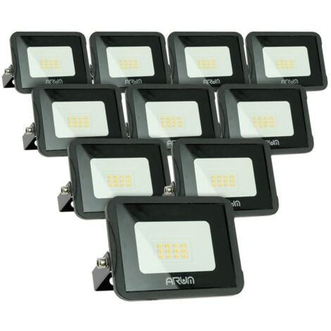ARUM LIGHTING Lote de 10 reflectores LED 10W IP65 al aire libre Temperatura de color: Blanco frio 6000K