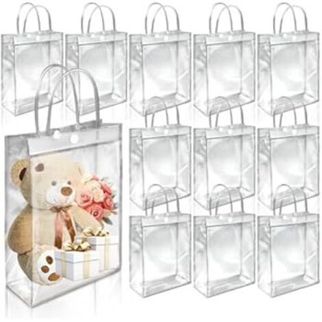 Lote de 12 bolsas de regalo reutilizables - Transparentes - PVC transparent - Impermeables con asa - Para baby shower y cumpleaños
