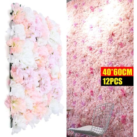 Lote de 12 flores artificiales, pared de rosas, pared de flores artificiales DIY Wedding Street Background 40  60 cm (rosa)