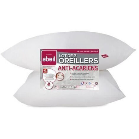 Lote de 2 Almohadas Anti-ácaros ABEIL - 60 x 60 cm - Blanco
