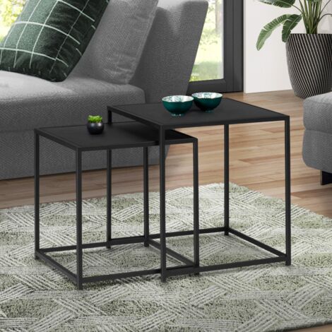 Lote de 2 mesas de centro DAVIS 40/45 de metal negro mate, diseño industrial