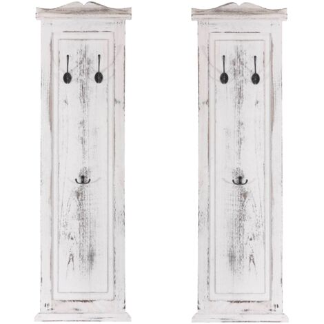 Lote de 2 percheros T33, perchero de pared, panel perchero, ganchos de pared madera 109x28x4cm, blanco shabby