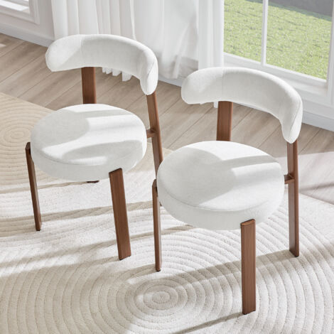 Lote de 2 sillas de comedor acolchadas con respaldo curvado, en lino blanco