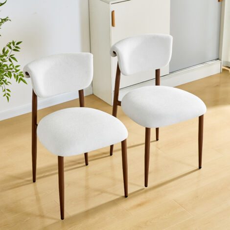 Lote de 2 sillas de comedor acolchadas en lino con respaldo curvado, en blanco