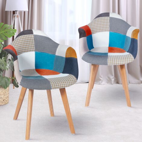 Lote de 2 sillas de comedor escandinavas SARA con motivo patchwork multicolor