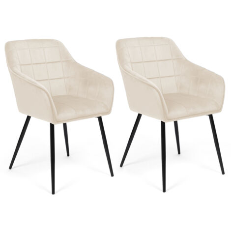 Lote de 2 sillas de comedor MADY de terciopelo beige con reposabrazos