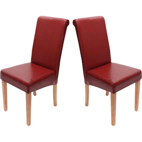 Lote de 2 sillas de comedor Silla de cocina Novara II, cuero, rojo, patas claras
