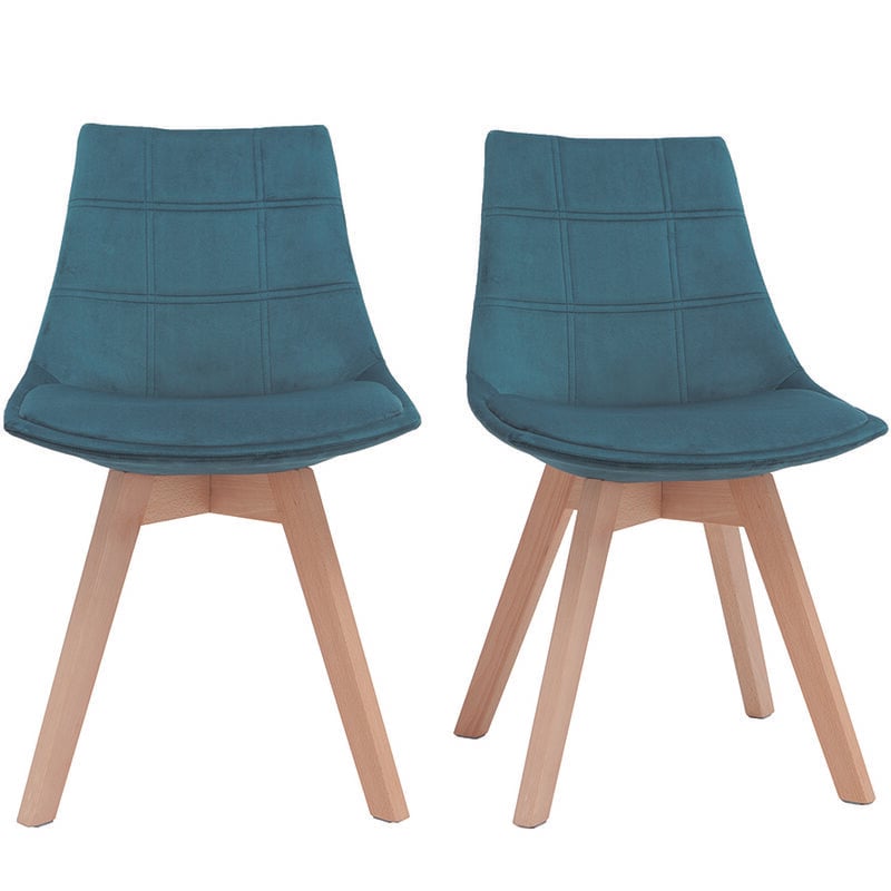 

Lote de 2 sillas diseño nórdico madera y terciopelo azul petróleo MATILDE