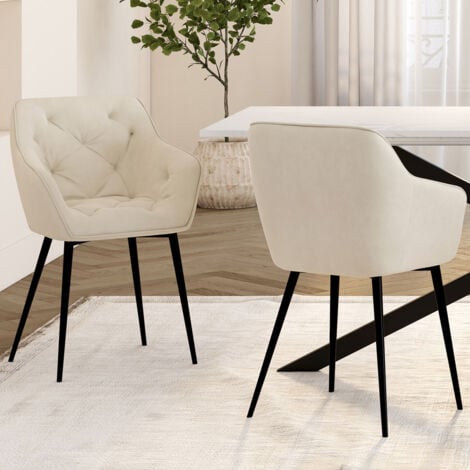 IDMARKET Lote de 2 sillas y sillones de mesa LYA de terciopelo beige
