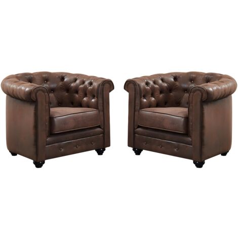 Lote de 2 sillones CHESTERFIELD de microfibra envejecida