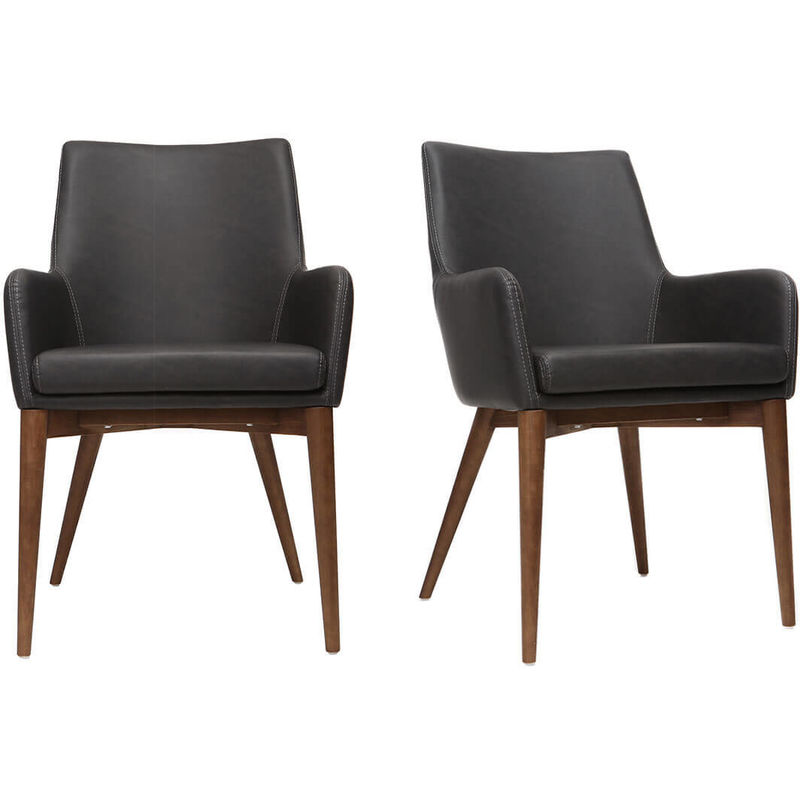 

Lote de 2 sillones vintage PU negro y madera SHANA