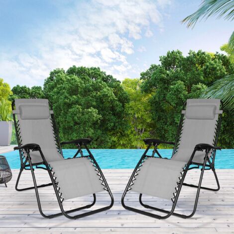 Lote de 2 sillones de jardín reclinables gris antracita