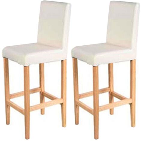 Lote de 2 taburetes de bar Vicenza, taburete de bar taburete de barra, madera + CUERO, crema, patas claras