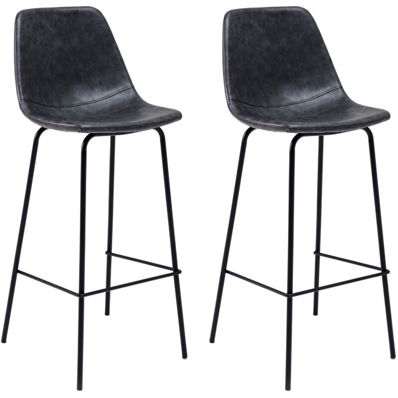 

Happy Garden - Lote de 2 taburetes de bar vintage LUCIEN color gris oscuro - Altura del asiento 75cm