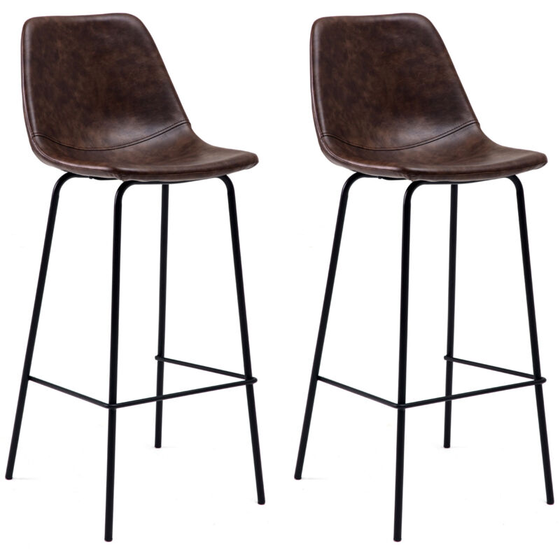 

Happy Garden - Lote de 2 taburetes de bar vintage LUCIEN marrón- Altura del asiento 75cm