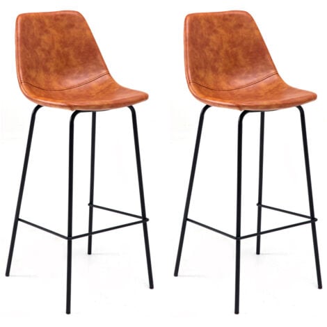 HAPPY GARDEN Lote de 2 taburetes de bar vintage LUCIEN cognac Altura del asiento 75cm