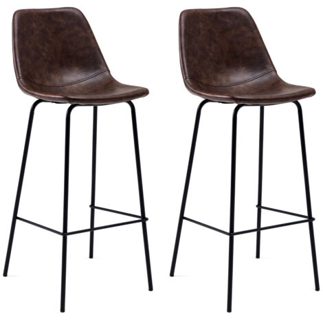 Lote de 2 taburetes de bar vintage LUCIEN marrónAltura del asiento 75cm