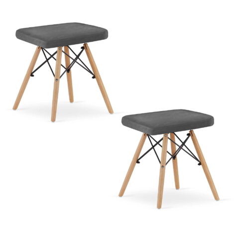 Lote de 2 taburetes Valora PEKO de terciopelo gris con patas de madera, diseño moderno