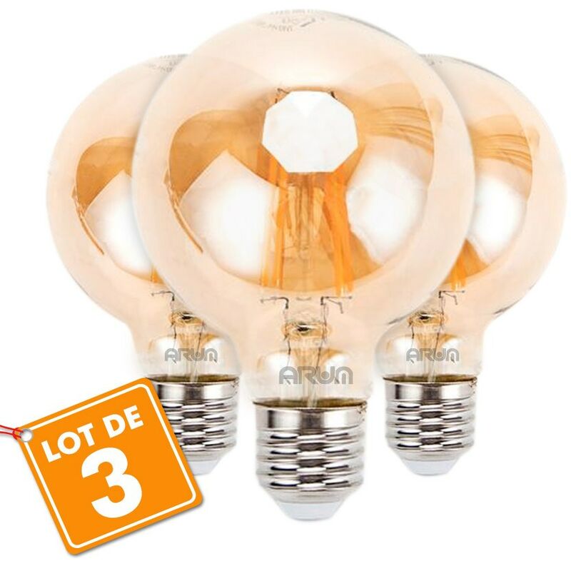 

Lote de 3 bombillas LED E27 G80 Filamento ámbar 8W