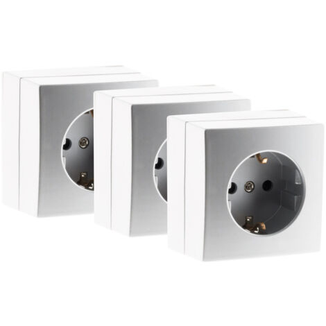 Lote de 3 enchufes Schuko de superficie 16A - Plata - Bel'Vue - Zenitech