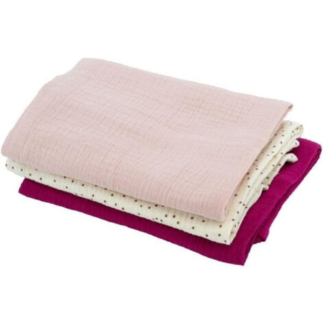 Lote de 3 mantas de Bambú - DOMIVA - 1 Estampada + 2 Lisas - Rojo granada - 60x60 cm