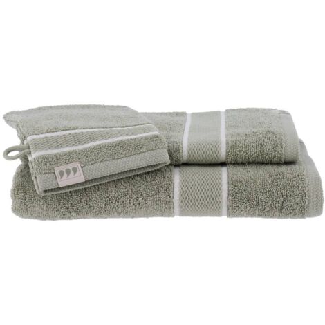 Lote de 3 piezas 100% algodón 1 guante 1 toalla 50x90 cm 1 toalla 70x130 cm - verde salvia - Tendance
