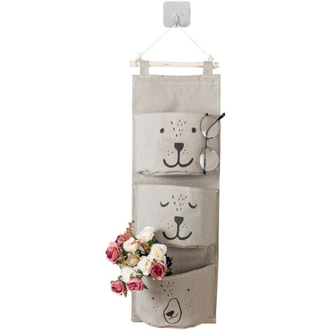 Lote de 3 sacs de rangement muraux para chambre d'fant, sans barres en bois, gris, organisateur de clothes, 1 jeu