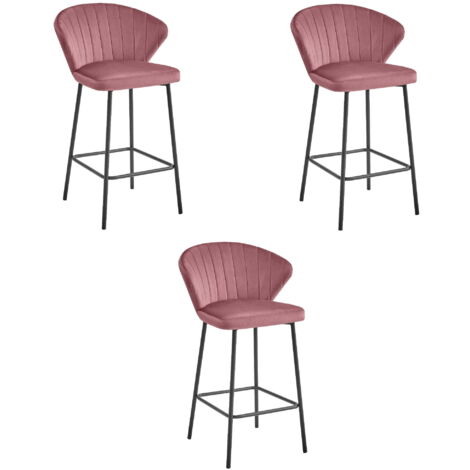 Lote de 3 taburetes Valora GATTA terciopelo rosa oscuro estilo contemporáneo