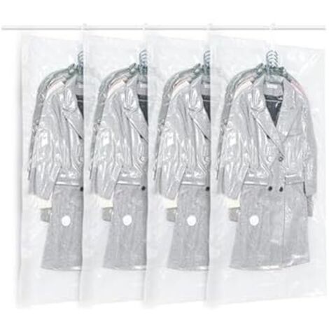 Lote de 4 fundas de almacenamiento al vacío para ropa, transparentes y reutilizables (145x70 cm) - ideales para trajes, vestidos, abrigos o chaquetas.