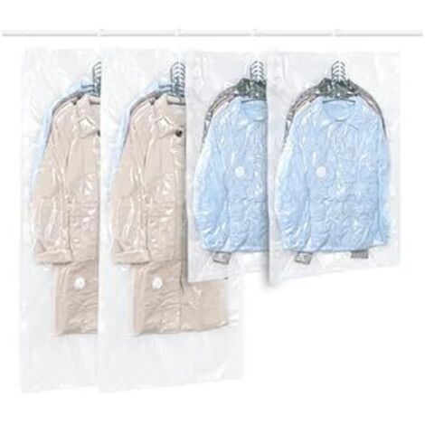Lote de 4 fundas de vacío colgantes para ropa, transparentes y reutilizables, para trajes, vestidos, abrigos o chaquetas.