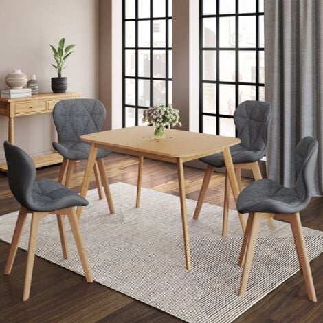 IDMARKET Lote de 4 sillas de comedor de tela gris y PU bimateria ROXANE