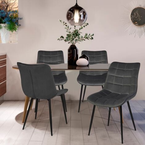 IDMARKET Lote de 4 sillas de comedor de terciopelo gris MADY