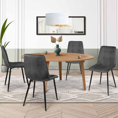 Lote de 4 sillas de comedor de terciopelo gris oscuro MILA