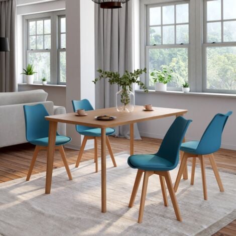 IDMARKET Lote de 4 sillas de comedor escandinavas SARA azul pato