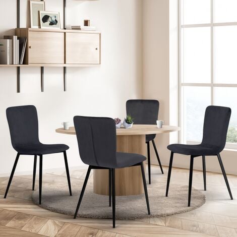 IDMARKET Lote de 4 sillas de comedor MACHA de terciopelo gris oscuro