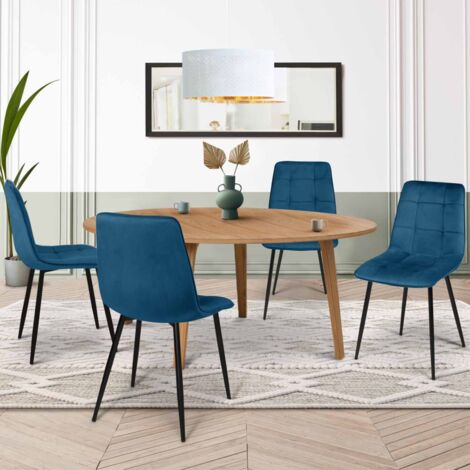 Lote de 4 sillas de comedor MILA de terciopelo azul