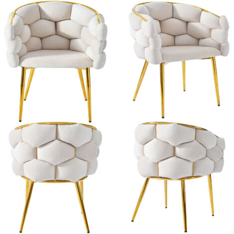 Lote de 4 sillas de comedor, sillas de maquillaje con patas en hierro chapado, para salón y dormitorio, beige, 44x41x74 cm